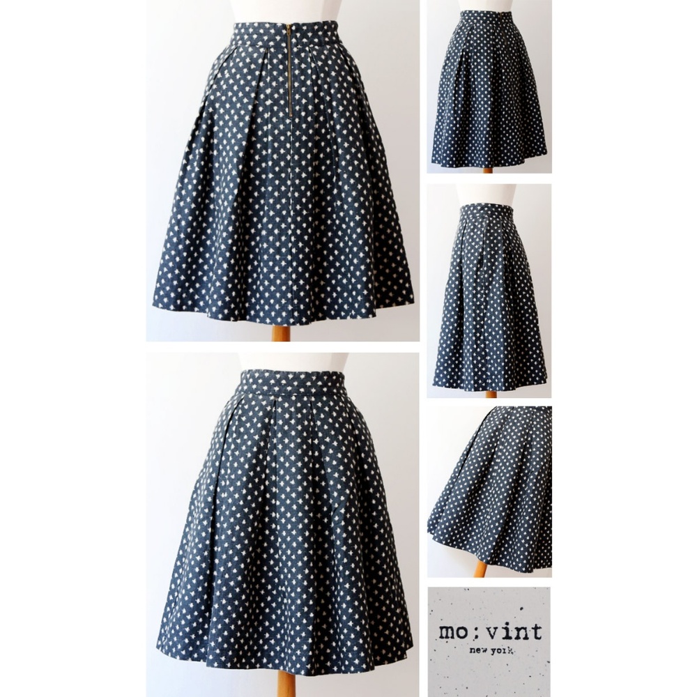 Navy Blue 100% Linen Pleated Retro Cute Midi Skirt - Picture 5 of 8